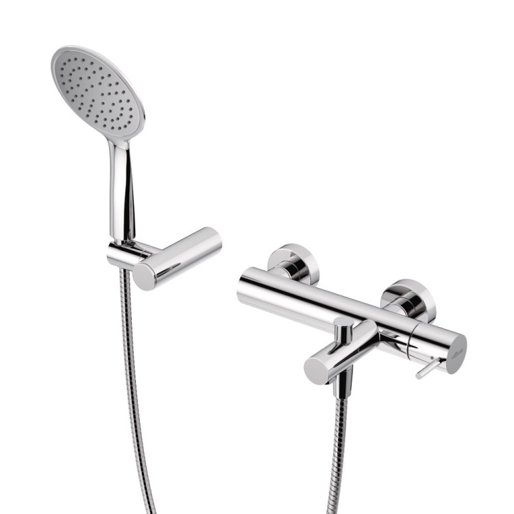 Смеситель для ванны и душа однорычажный с тонкой ручкой, в комплекте с ручным душем, шлангом и держателем Cezares LEAF-VD-L-MM