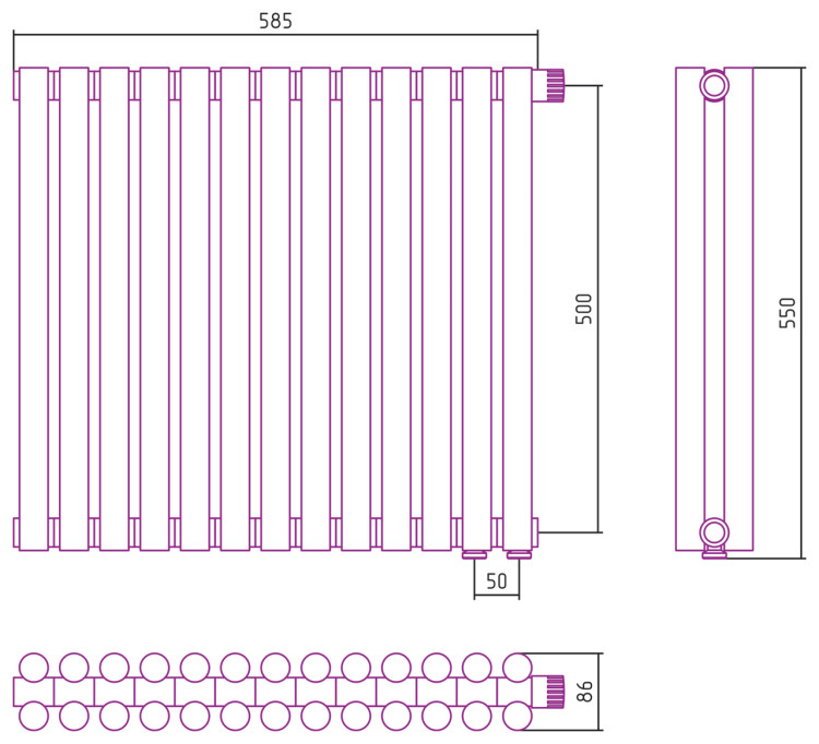 Отопительный радиатор Сунержа Эстет-11 EU50 500х585 13 секций Матовый белый
