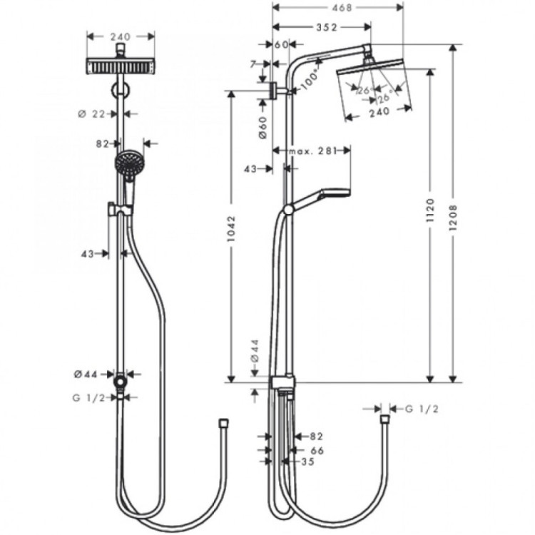 Душевая стойка Hansgrohe Crometta Showerpipe Reno EcoSmart 27289000