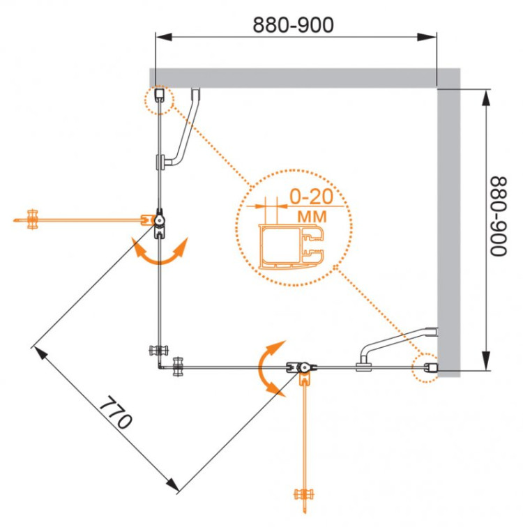 Душевой уголок ELENA A-22 Cezares ELENA-W-A-22-100-P-Cr