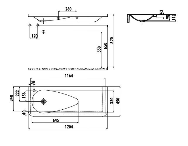 CREAVIT Раковина TP120 мебельная (45*120 см)
