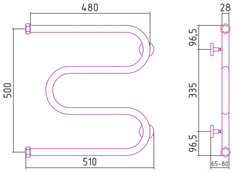 Полотенцесушитель водяной Сунержа М-образный+ 500х500 Шампань