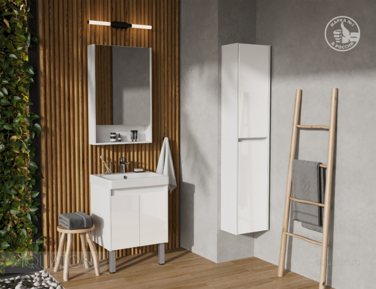Тумба под раковину AQUATON Сканди Doors 55 белый глянец, белый матовый, 1A278801SD010