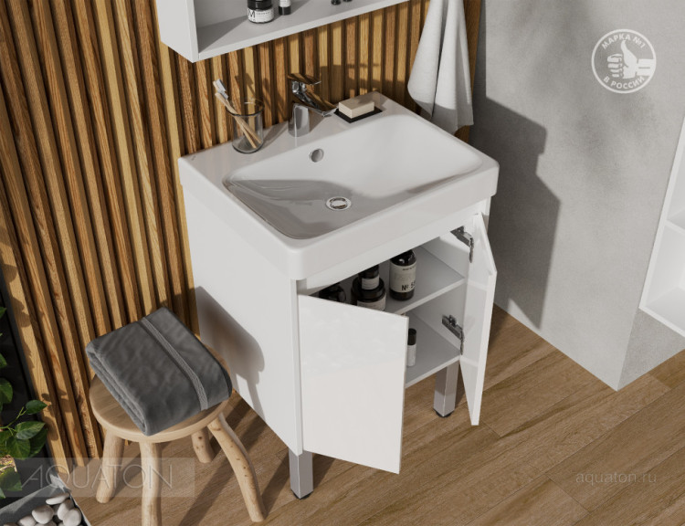 Тумба под раковину AQUATON Сканди Doors 55 белый глянец, белый матовый, 1A278801SD010