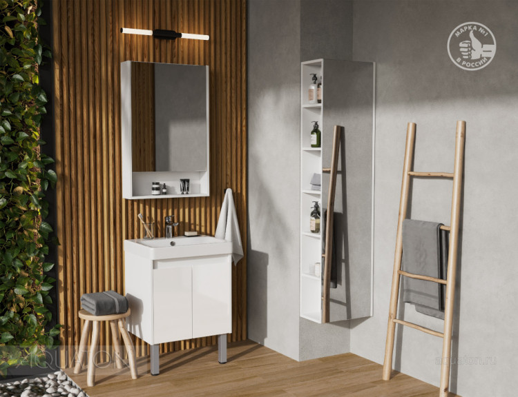 Тумба под раковину AQUATON Сканди Doors 55 белый глянец, белый матовый, 1A278801SD010