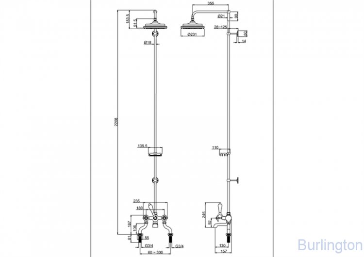 Душевая стойка со смесителем, верхняя лейка 9'  [H185-AN]