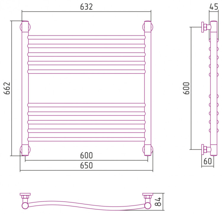 Полотенцесушитель водяной Сунержа Флюид+ 600х600 Матовый чёрный