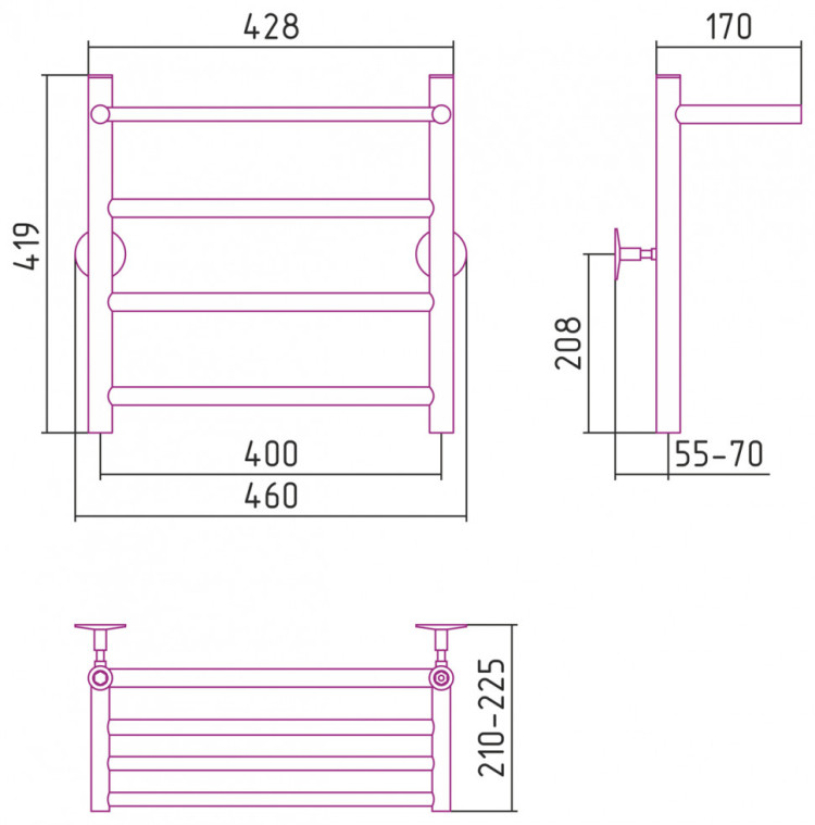Полотенцесушитель водяной Стилье Универсал-54 500х400 (Полка + 3) П 21 Без покрытия