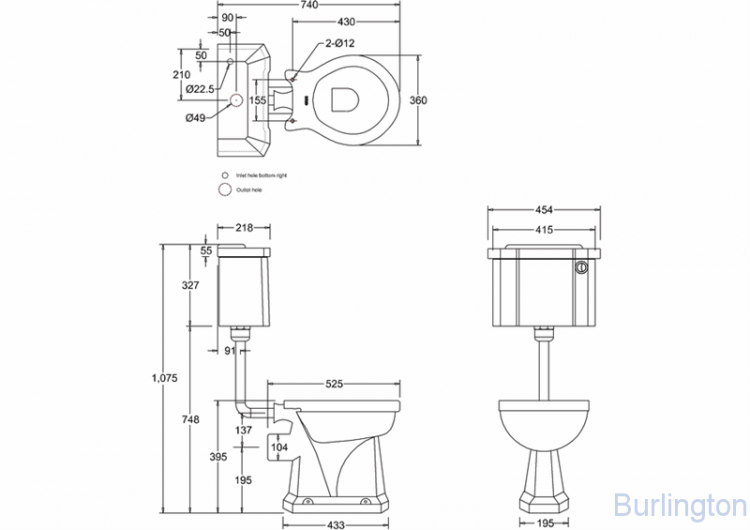 Унитаз с низким бачком 44см, с кнопкой