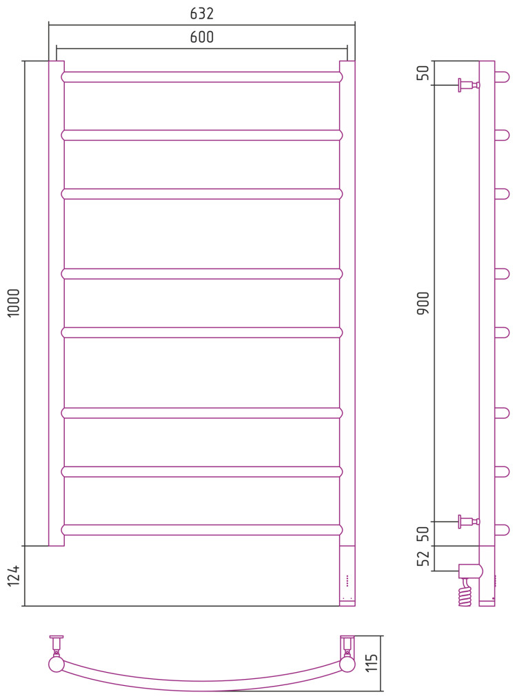Полотенцесушитель электрический Сунержа Галант 3.0 1000х600 МЭМ правый Сатин