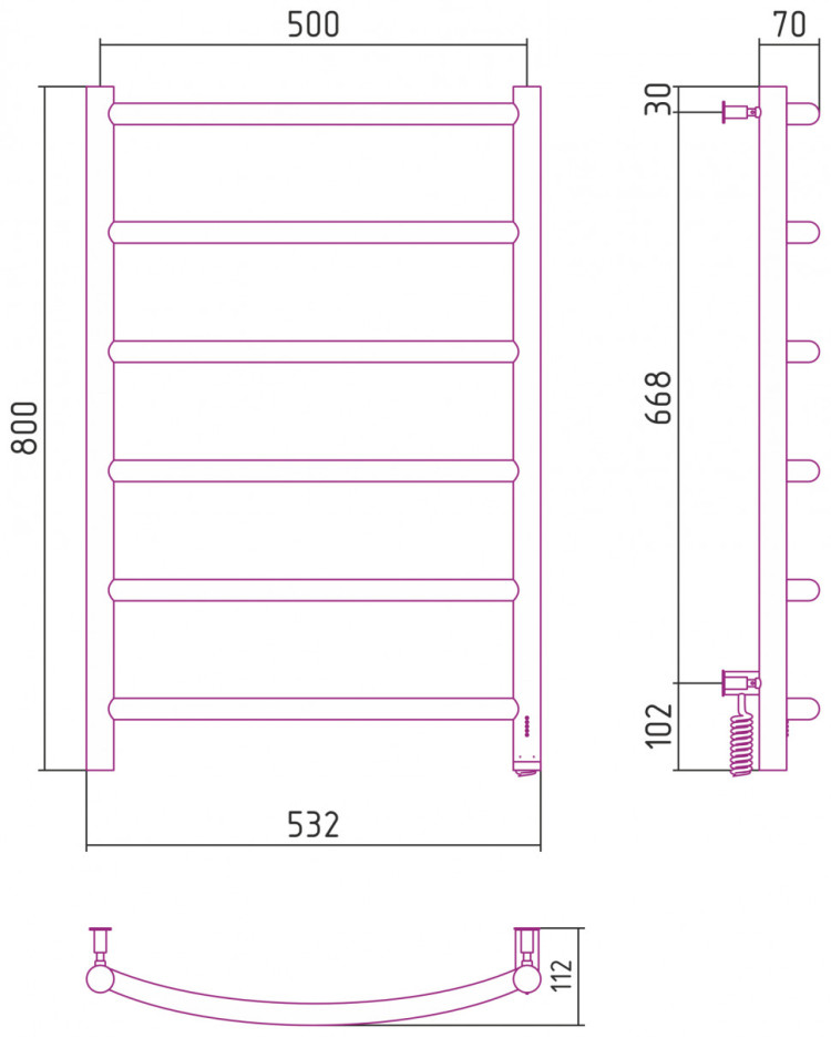 Полотенцесушитель электрический Сунержа Галант 4.0 800х500 МЭМ правый Тёмный титан муар