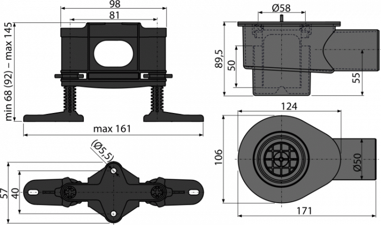 Сифон DN50 и комплект регулируемых ног Alcadrain APZ-S12