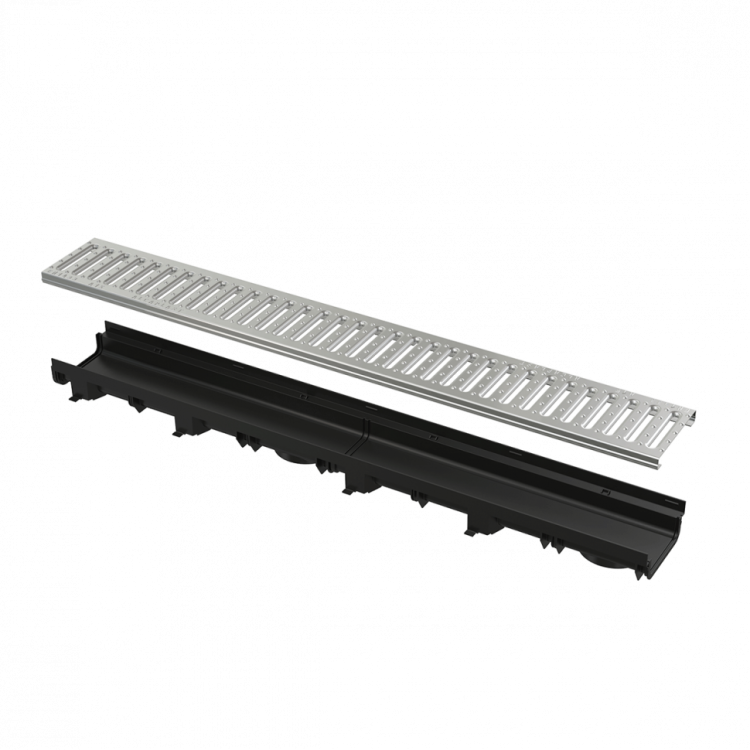 Дренажный канал 60 мм с пластиковой рамой и оцинкованной решеткой «C» профиль A15 Alcadrain AVZ112-R102