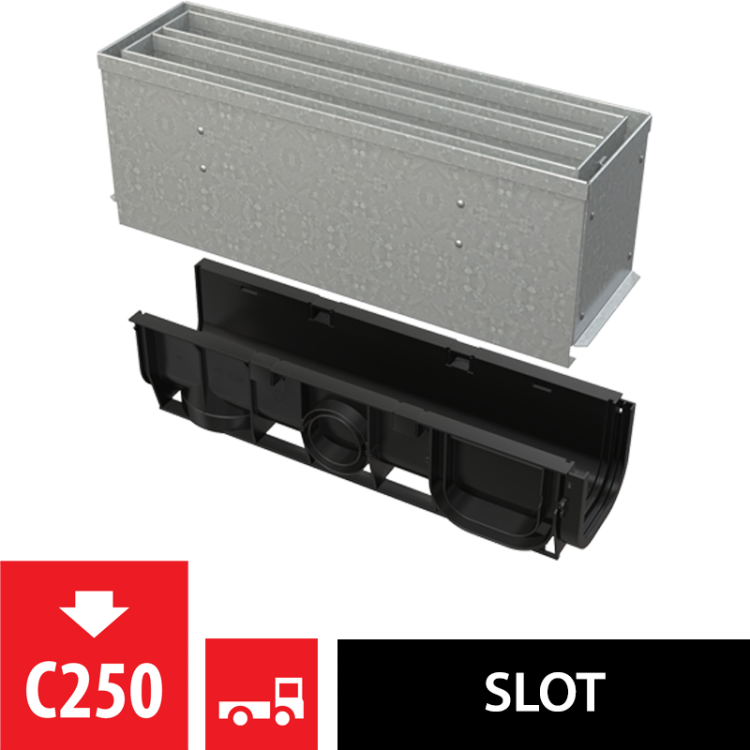 Щелевой дренажный канал с симметричной сервисной надставкой 160 мм, оцинкованная сталь Alcadrain AVZ101S-R124R