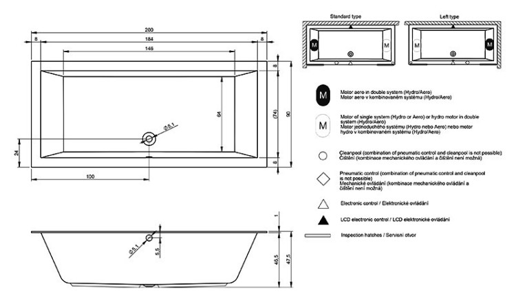 Акриловая ванна Riho Lugo 200x90