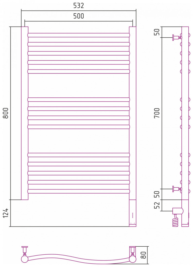 Полотенцесушитель электрический Сунержа Флюид 3.0 800х500 МЭМ правый Состаренная латунь