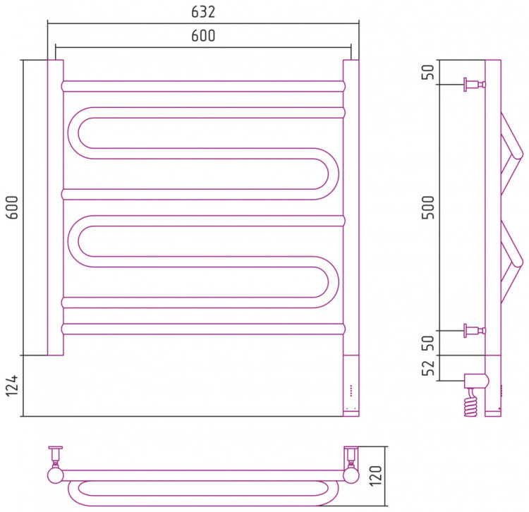 Полотенцесушитель электрический Сунержа Элегия 3.0 600х600 МЭМ правый Матовый белый