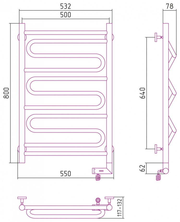 Полотенцесушитель электрический Сунержа Элегия 2.0 800х500 МЭМ правый RAL 1013 Жемчужно-белый