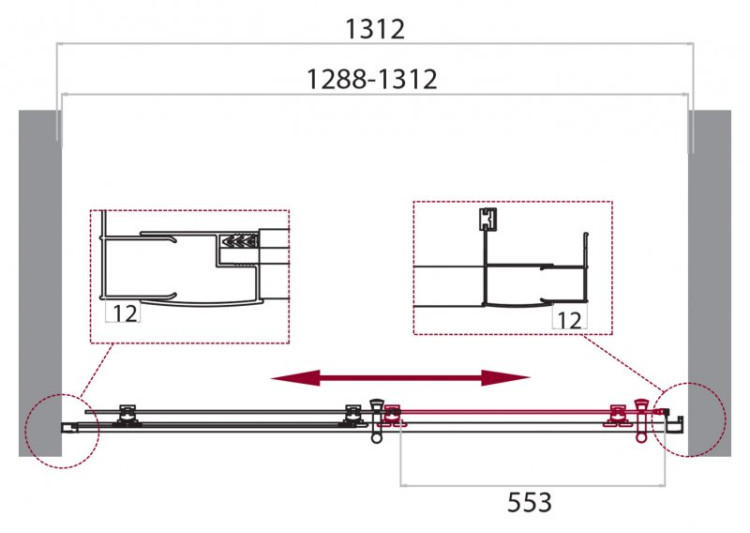 Душевая дверь в нишу BELBAGNO UNO-195-BF-1 BelBagno UNO-195-BF-1-130-CH-CR
