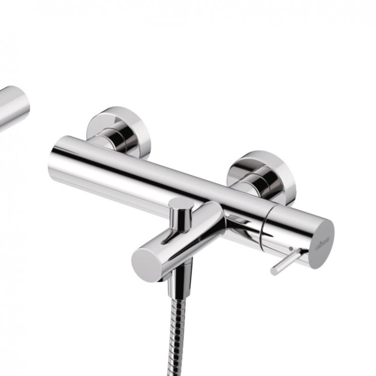 Смеситель для ванны и душа однорычажный с тонкой ручкой, в комплекте с ручным душем, шлангом и держателем Cezares LEAF-VD-L-PO