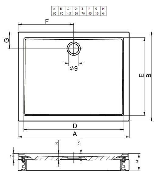 Акриловый поддон для душа Riho Davos 271 DA71 80x90x5