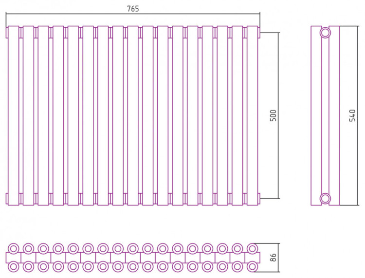 Отопительный радиатор Сунержа Эстет-00 500х765 17 секций Матовая шампань