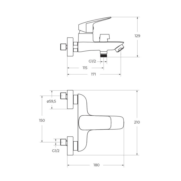 Смеситель для ванны и душа в комплекте с ручным душем, шлангом и держателем Cezares DUE-VASM-CRM