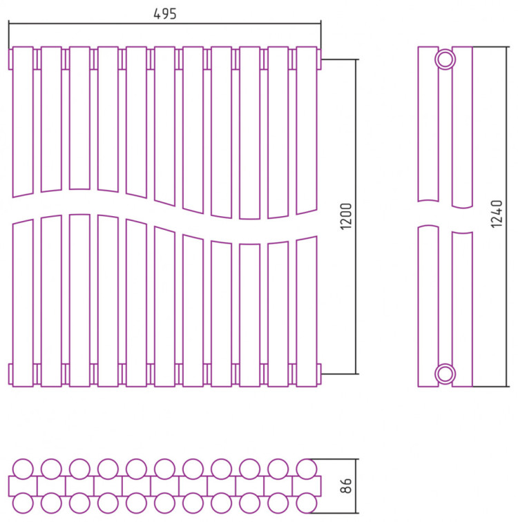 Отопительный радиатор Сунержа Эстет-11 1200х495 11 секций Тёмный титан муар