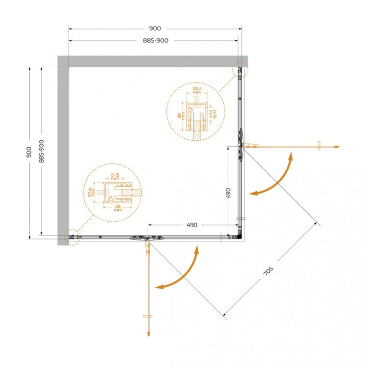 Душевой уголок LINER-A-2 Cezares LINER-A-2-90-C-NERO