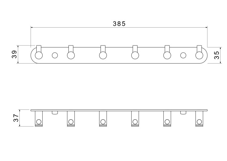 Планка с 6 крючками Aquatek матовый черный AQ4124MB Европа