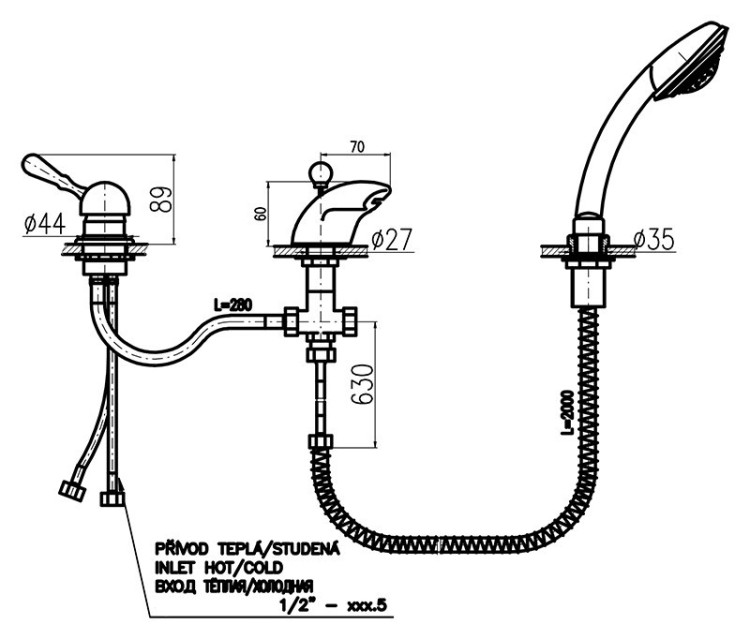 Смеситель на борт ванны Rav Slezak Labe L070.5S