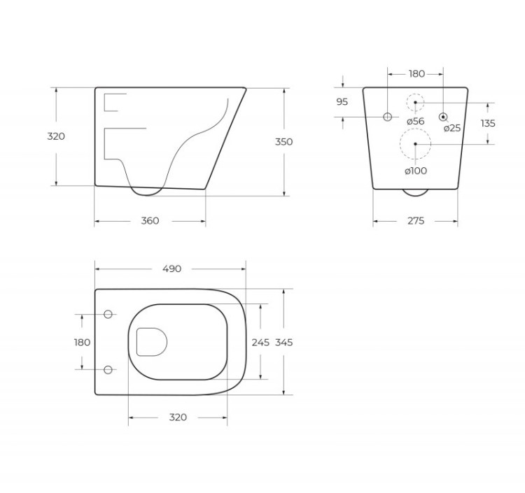 Унитаз подвесной безободковый, смыв TORNADO Cezares BB520CH-TOR