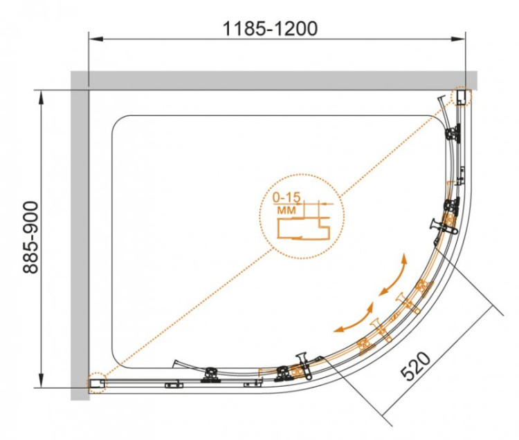 Душевой уголок ECO-O-RH-2 Cezares ECO-O-RH-2-120/100-C-Cr