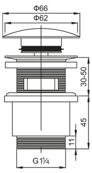 Донный клапан с системой Клик-клак, с переливом Cezares CZR-SAT5-01