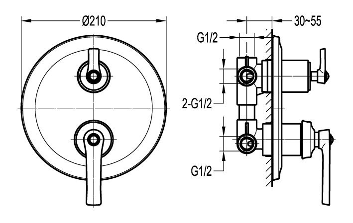 Встраиваемый трехпозиционный смеситель Cezares LIBERTY-F-VDIM3-01