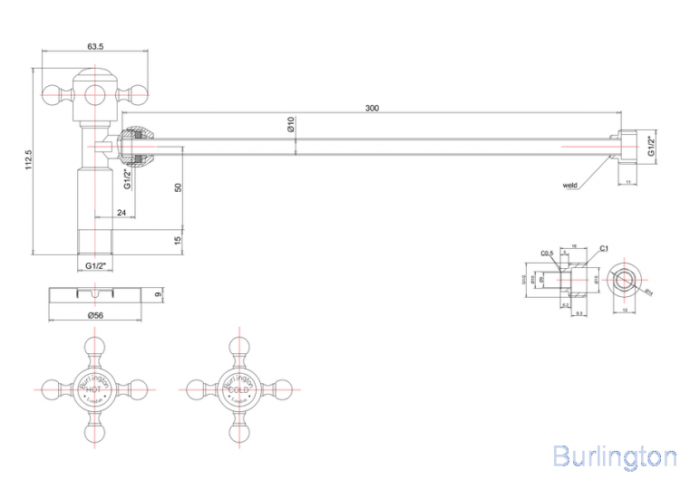Вентиль подвода воды для раковины [W28 BLA]