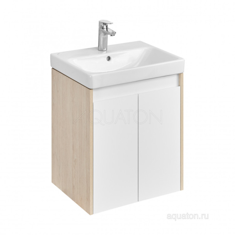 Тумба под раковину AQUATON Сканди Doors 55 белый глянец, дуб верона, 1A278801SDB20