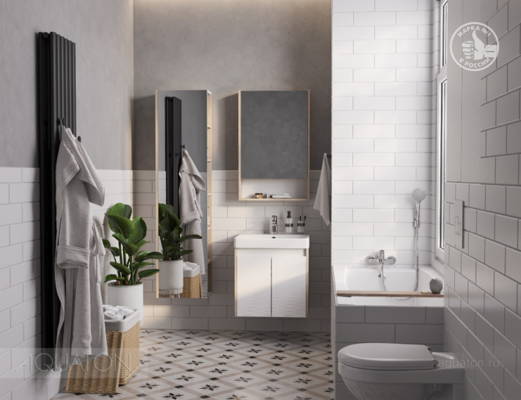 Тумба под раковину AQUATON Сканди Doors 55 белый глянец, дуб верона, 1A278801SDB20