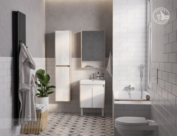 Тумба под раковину AQUATON Сканди Doors 55 белый глянец, дуб верона, 1A278801SDB20