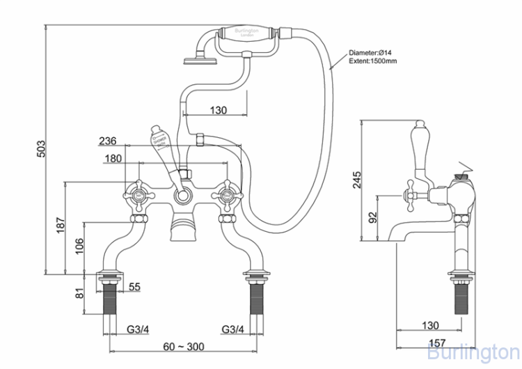 Смеситель для ванны с ручным душем, набортный [CL15 BLA]