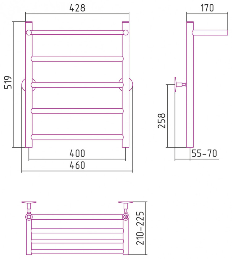 Полотенцесушитель водяной Стилье Универсал-54 600х400 (Полка + 4) П 21 Без покрытия