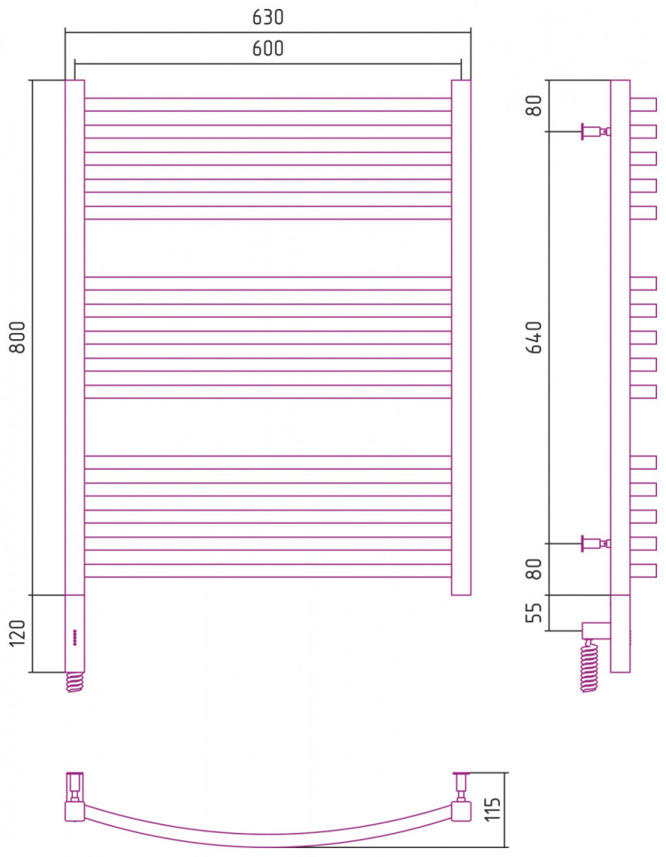Полотенцесушитель электрический Сунержа Аркус 3.0 800х600 МЭМ левый Матовая шампань