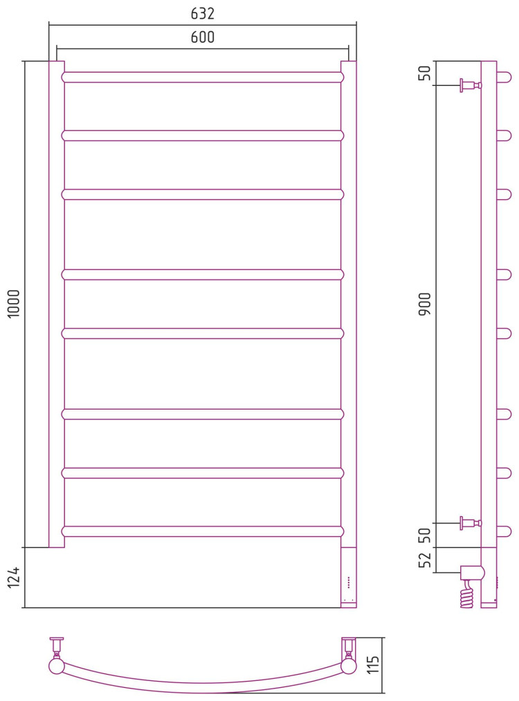 Полотенцесушитель электрический Сунержа Галант 3.0 1000х600 МЭМ правый Состаренная бронза