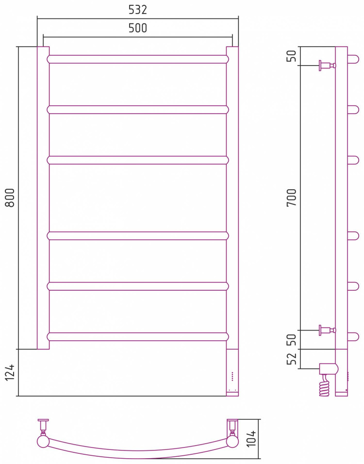Полотенцесушитель электрический Сунержа Галант 3.0 800х500 МЭМ правый Без покрытия