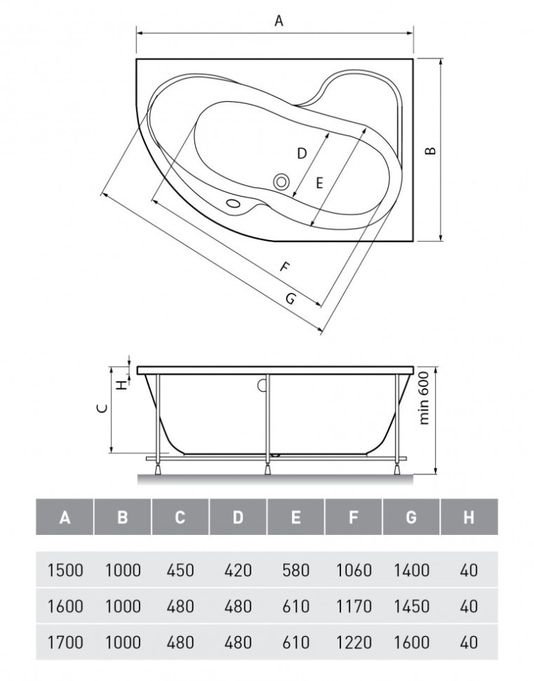 Акриловая ванна Relisan Adara 170x100