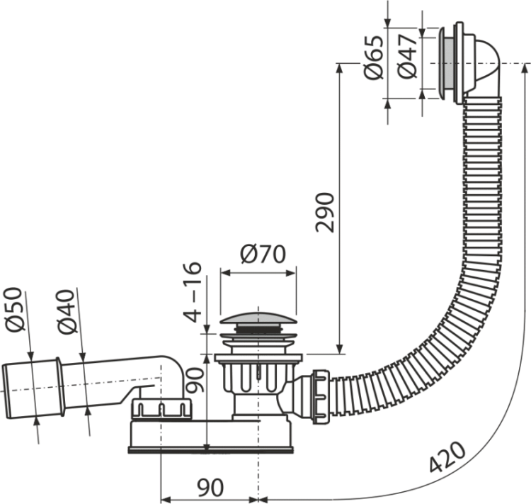 Сифон для душевого поддонa CLICK/CLACK, металл Alcadrain A506KM