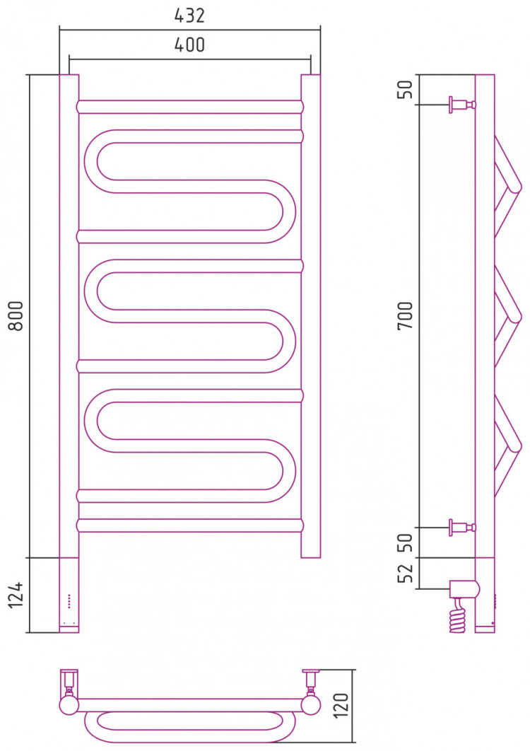 Полотенцесушитель электрический Сунержа Элегия 3.0 800х400 МЭМ левый Без покрытия
