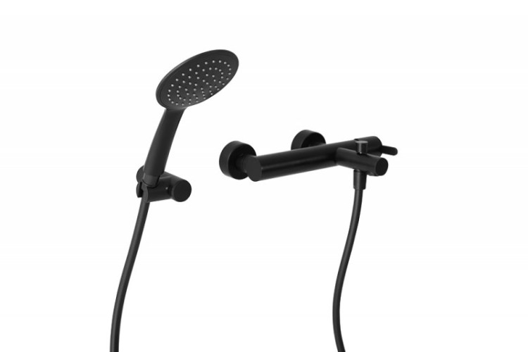 Смеситель для ванны и душа однорычажный с тонкой ручкой, в комплекте с ручным душем, шлангом и держателем Cezares LEAF-VD-L-PR