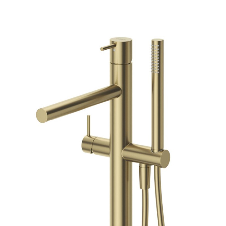 Напольный смеситель для ванны и душа, однорычажный с ручным душем с тонкой ручкой Cezares LEAF-VDP-L-NOP