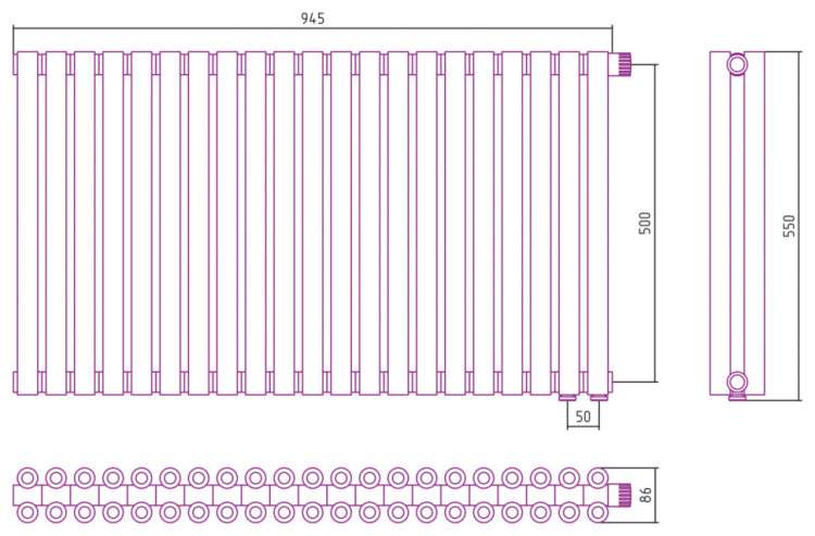 Отопительный радиатор Сунержа Эстет-00 EU50 500х945 21 секция Шампань